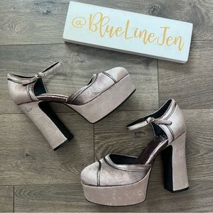 Jeffrey Campbell Low Down Taupe Velvet Pewter Platform Mary Jane’s NWOT